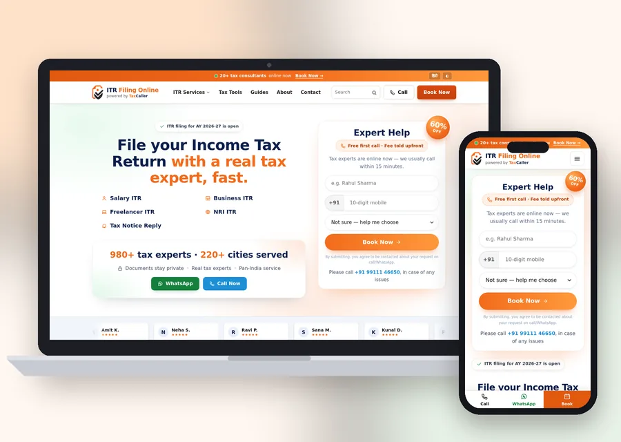 ITR Filing Online on a laptop and a mobile phone — book ITR filing online from any device